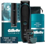 Gillette Intimate Men’s Pubic Hair Trimmer, Holiday Gift Set for Men, SkinFirst Pubic Hair i5 Trimmer for Men, Waterproof, With Anti Chafe Stick