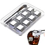 Stainless Steel Whiskey Stones Luxury Gift Set, Reusable Ice Cubes with Barman Tongs and Freezer Tray