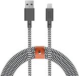 Native Union BELT Cable XL - 10ft Ultra-Strong Reinforced [MFi Certified] Durable Lightning to USB Charging Cable with Leather Strap compatible with iPhone 14, iPhone 13, iPhone 12 and Earlier (Zebra)