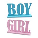 JTRF Boy Girl Wooden Table Decorations,Gender Reveal Table Decorations Boy Girl Letter Table Signs with Bases Decorative Centerpieces Signs Wooden Tabletop Decor for Tier Tray,School Supplies(1set)