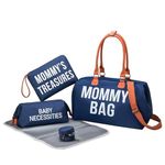 Dravina Diaper Bag for Mom - Premium 5-Piece Set with 2 Storage Pouches, Changing Pad, Pacifier Holder, and Luggage Sleeve - Stylish Maternity Bag for On-the-Go Moms (Navy Blue)