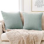 Deconovo Set of 2 Super Soft Corduroy Cushion Covers 45cm x 45cm, 18x18 Inches Grid Throw Pillow Cases, Square Cushion Protectors, Sofa Cushion Covers for Bedroom(Mint Green, 2 Pieces)