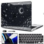 LCMOCICO 2021 2022 2023 MacBook Pro 14 inch Case M3 A2918 A2992 M2 A2779 A2442, Glitter Crystal Black Pattern Plastic Hard Shell Case Cover for Mac 14 M3 M2 M1 Pro/Max Chip & Touch ID, Stars & Moon