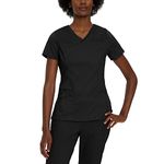 Landau ProFlex Tailored Fit Stretch 3-Pocket Mock Wrap Scrub Top for Women 4161, Black, 4X-Large Plus