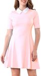 Aphratti Women's Short Sleeve Peter Pan Collar Cute Skater Dress Fit and Flare A-Line Casual Dresses Pink Large