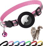 Airtag Cat Collar Breakaway, Reflective Kitten Collar with Apple Air Tag Holder and Bell for Girl Boy Cats, 0.4 Inches in Width and Lightweight(Pink)