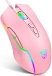 Wired Gaming Mouse Pink, USB Optical Corded Mice with RGB Backlight, 6 Adjustable DPI Up to 6400, Ergonomic Computer Mouse with 7 Buttons for PC, Computer, Laptop, Chromebook, Notebook, Mac