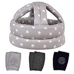 TORASO Baby Helmet for Crawling,Infant Helmet & Walking Baby Helmet，Soft with 3 Pairs Baby Knee Pads，for Age 6-36 Months, Gray Star(A).CA