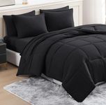 Queen Comforter Set - Bed in a Bag Queen 7 Pieces, Washed Bedding Sets with Comforters, Sheets, Pillowcases & Shams - Black
