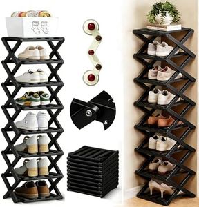9 Tier Bamboo Shoe Rack, The 9-Tier No-Assembly Bamboo Rack, 2026 Upgraded Foldable Space-Saving Corner Organizer for Shoes, No Assembly Narrow Shoe Shelf for Entryway Closet Dorm (Black, 9 Layers)