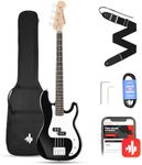 Donner Electric Bass Guitar 4 Strings Full Size PB Beginner Kit Black 21 Frets for Starter with Gig Bag, Guitar Strap, and Guitar Cable, DPB-510D