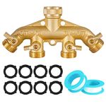 Hose Splitter 3/4" GHT Garden Hose Splitter 4 Way Heavy Duty Brass Hose Spigot Adapter Garden Hose Adapter Connector with with 4 Valves 8 Gaskets +2 Seal Tapes