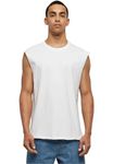 Urban Classics Men's Sleeveless T-Shirt Workout Vest with Round Neckline and Rolled Hems, Loose Tank Top, 100% Jersey Cotton, White, Size: X-Large, XL