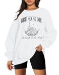 MYHALF Bride Sweatshirt Bachelorette Party Shirts: Oversized Bridal Crewneck Tops Funny Long Sleeve Engagement Gift Outfits, White, Medium