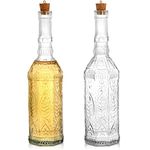 Frcctre 2 Pack Vintage Glass Bottles with Cork, 24 Oz Decorative Glass Bottles, Large Wine Oil Vineger Bottles, Decorative Glass Vases Apothecary Glass Bottles Flower Glass Bud Vases