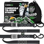 Rhino USA Motorcycle Tie Down Straps (2 Pack) Lab Tested 3,328lb Break Strength, Steel Cambuckle Tiedown Set with Integrated Soft Loops - Better Than a Ratchet Strap (Black 2-Pack)