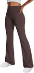 Trendy Queen Women's Wide Leg Yoga Pants Bootcut Workout Flare Leggings Trendy High Waisted Fold Over 2024 Fall Outfits Brown XXL