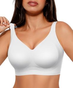 SHAPELLX Brown Wireless Seamless Bras Comfort Push Up Bra Minimizer No Underwire (White Large)