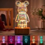 Asslye 3D Fireworks Bear Night Light 8 Colours Changing LED Bear Lamp Luminous Table Decoration Gift for Girls Children