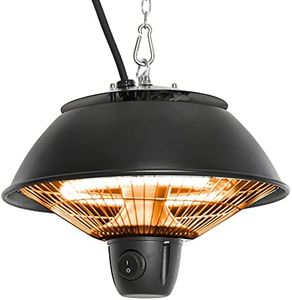 Outsunny 600W Electric Heater Ceiling Hanging Halogen Light with Adjustable Hook Chain Black Aluminium Frame