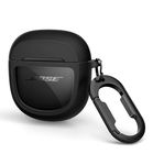 SURITCH Clear Case for Bose QuietComfort Earbuds II 2022/QuietComfort Ultra 2023 Cover, Full-body Shockproof TPU Protective Case with Carabiner & Key Ring & Transparent Logo Window(Black)