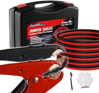 AWELTEC Heavy Duty Jumper Cables,All Copper 4 Gauge 20 Feet Booster Battery Cable,Automotive Wires with with Alligator Clips,600D Fabric Carrying Bag,Safety Gloves and Iron Brush for Cars Truck