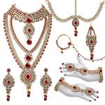 Lucky Jewellery Designer Gold Plated Dulhan Bridal Jewelry Set 8 Pcs. for Girls & Women (WZK-RED)