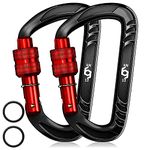 Rhino Produxs 12kN (2697 lbs) Heavy Duty Lightweight Locking Carabiner Clips with keyrings - Excellent for Securing Pets, Outdoor, Camping, Hiking, Hammock, Dog Leash Harness, Keychains, Water Bottle