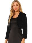 Allegra K Women's Halloween Costume Cropped Open Front Jacket Collarless Long Sleeve Faux Fur Coat Black S