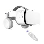 VR Headset for Phone, 3D VR Glasses with Bluetooth Headset and Remote Controller – Immersive Casque VR Headset for iPhone/Android Phones (White)