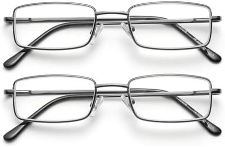 SKYWAY Lot de 2 Lunettes de Lecture à Lumière Bleue pour Hommes, Lunettes d'ordinateur à Monture Métallique avec Charnières à Ressort, Anti-fatigue et Anti-éblouissement (Pistolet,+2.5)
