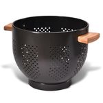 Metal Colander with Wood Handle, 5.5 Quart Powder Coated Steel Large Kitchen Strainer Stable Base (5.5QT, G-Black)