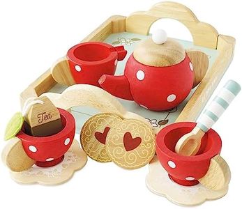 Le Toy Van - TV276 - Juego de Té de Juguete de Madera Juego Educativo, 2 Años, 12 Piezas, Juego Montessori, Tazas y Platos, 1 Tetera, 1 Bolsita de Té, 1 Cuchara, 2 Galletas, 1 Bandeja de Madera