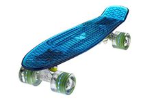 Ridge Blaze Mini Cruiser Skateboard - Transparent Blue Deck/Multi-Colour LED, 22 Inch