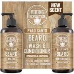 Viking Revolution - Beard Wash & Beard Conditioner Set With Argan & Jojoba Oil - Softens & Strengthens - Beard Shampoo & Conditioner - Palo Santo - 500 ml x 2