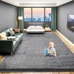 Fluffy Soft Rug for Living Room, 5x7 Indoor Modern Area Rugs Fluffy Bedroom, Thick Large Carpets for Kids Bedroom Home Decor Nursery Rug, High Pile Soft Throw Rug, Anti-Skid, Dark Grey