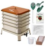 Blütezeit 5-Tray Worm Composter, Worm Farm Kit Indoor & Outdoor, Worm Compost Bin for Vermicomposting Starter, Recycling Food Waste (Golden&Brown)
