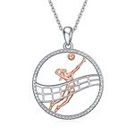 POPLYKE Volleyball Gifts Necklace for Players Sterling Silver Sport Inspirational Jewelry for Women (silver)