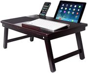 SOFIA + SAM Multi Tasking Laptop Bed Tray - Portable Lap Desk for Writing, Eating, Study - Folding Table Stand for Couch, Dorm, Homework, Adults - Compact Wood Desk, Left Handed Tray - 18" - Walnut