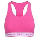 Reebok Womens Seamless Ribbed Crop Top with Removable Pads, Wirefree Cut Out Racer Back in Pink Sports Bra, Pink, S UK