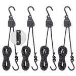 Masterwise Rope Ratchet Straps, Kayak Tie Down Straps with Reflective Stripe, Boat Trailer Straps Canoe Bow and Stern Rope Hanger Kayak and Canoe Accessories (Black, 1/8" x8'-4pcs)