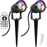 WeFoonLo Pack of 2, 12V Low Voltage Outdoor LED Landscape Lights Waterproof Spotlight with Spike Stand for Driveway, Outdoor Lawn Lighting, Flood Garden, Yard (9W RGB)