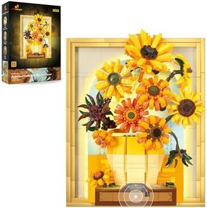 JMBricklayer Flowers Sunflower Building Sets for Adult with Lights 70004, Van Gogh Wall Art Crafts Ideas, Mothers Day Flowers Gifts for Mom, Painting Frame for Room Home Office Decor