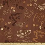 Lunarable Coffee Fabric by The Yard, Doodle Style Cups and Beans Curves and Swirls Pattern on Abstract Background, Microfiber Fabric for Arts and Crafts Textiles & Decor, 5 Yards, Dark Brown