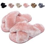 Fadezar Girls Fluffy Slippers Warm Plush Memory Foam Slippers for Kids Cute Leopard Print House Slippers Open Toe Slip on Slider Slippers Pink UK 2/3 (Label Size 36/37)