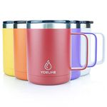 yoelike 410ml/14oz Coffee Mug with Lid and Handle, Double Wall Vacuum Stainless Steel Insulated Coffee Travel Mug Cup for Men Women, Powder Coated, Dishwasher Safe, Leak Proof for Hot Cold Drinks Red