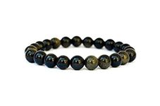 REBUY Golden Obsidian Bracelet Crystal Healing Gemstone Bracelet for Men & Women, Bead Size 8 mm, Color Black & Golden