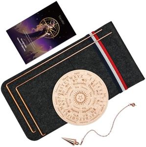 Yncotte 99.9% Copper Dowsing Rod Set, Spiritual Exploration with 2 L Copper Divining Rods, Pendulum & Five-Ring Pendulum Board for Spirit-Seeking, Hidden Objects & Water Witching, with Felt Pouch