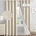 MIULEE Linen Textured 100% Blackout Curtains for Bedroom 84 Inches Long Natural Thermal Insulated Curtains/Draperies Energy Saving with White Liner for Living Room, Grommet Top, 2 Panels