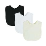 Royal Icon Baby Bibs 0-6 Months & 6-12 Months 100% Organic Cotton Hook and Loop Baby Feeding Bibs - Soft Absorbent Baby Bib - Baby weaning bib For Boys and Girls Set of 3/6 (1 x Black/White/Cream)